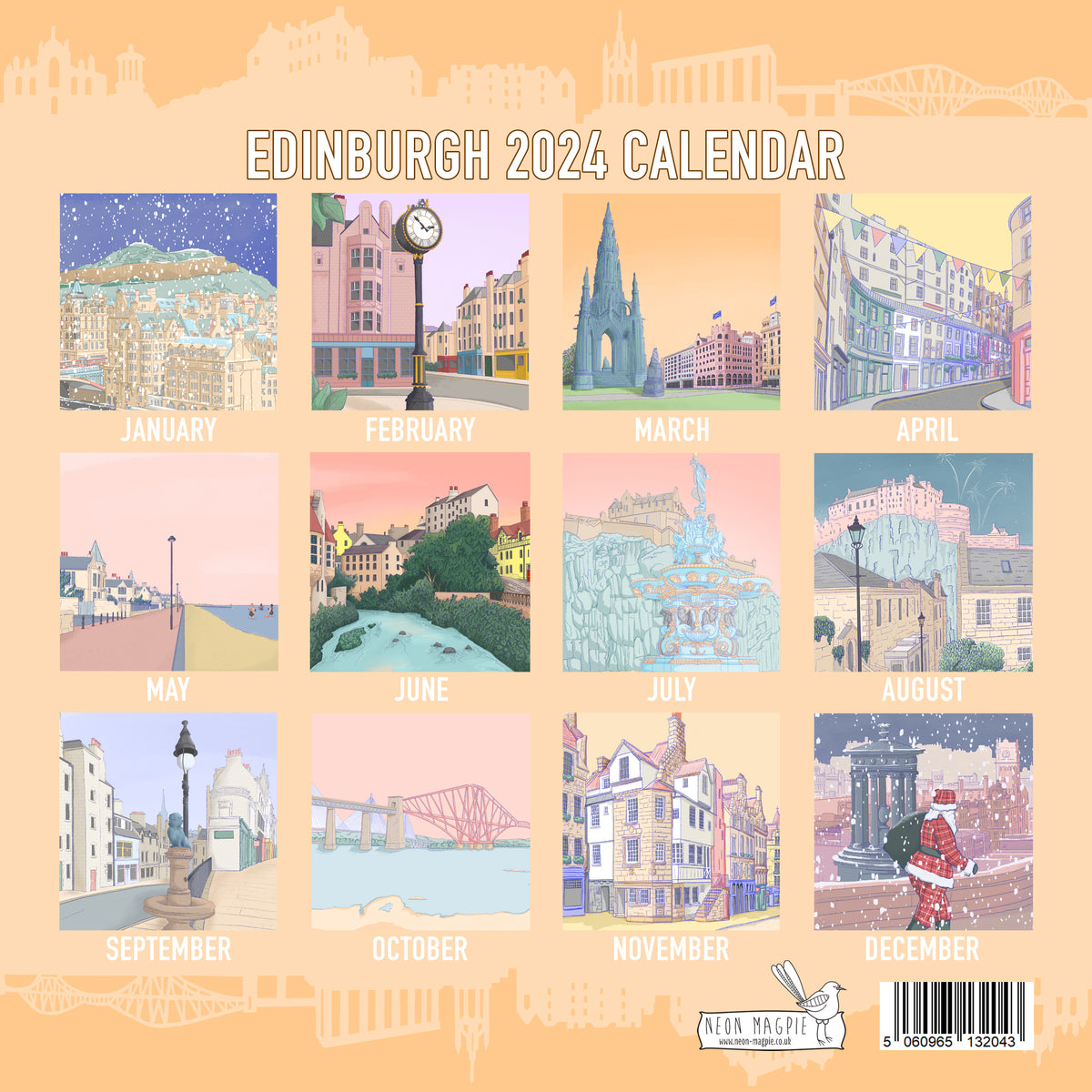 2024 Edinburgh Calendar Neon Magpie