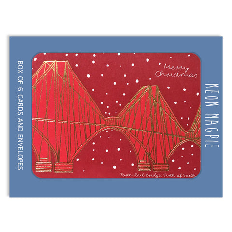 Forth Rail Bridge Box of Gold Foil Christmas Cards