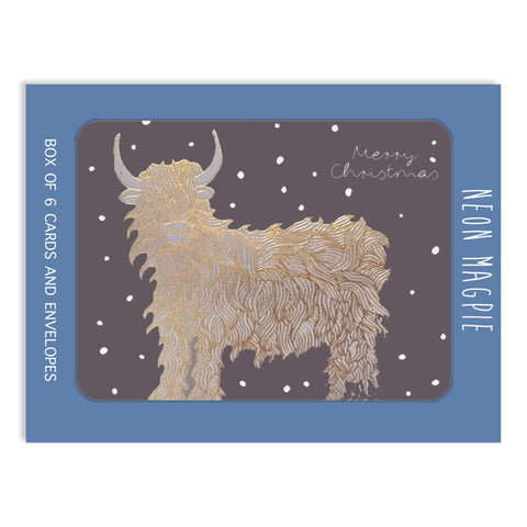 Highland Cow Box of Gold Foil Christmas Cards