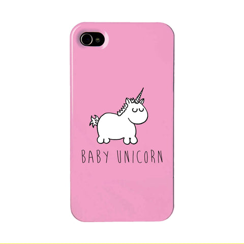 Pink phone case with an illustration of a baby unicorn