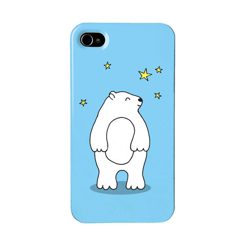 Blue phone case with an illustration of a cute bear