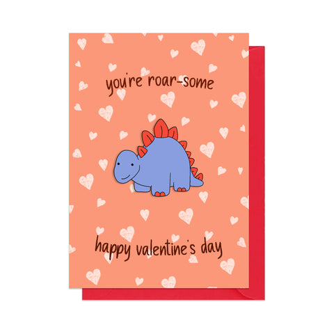 Dinosaur Pin Badge Valentine's Card