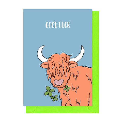 Highland Cow Good Luck Card - Neon Magpie