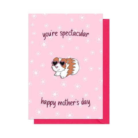 Guinea Pig Pin Badge Mother's Day Card