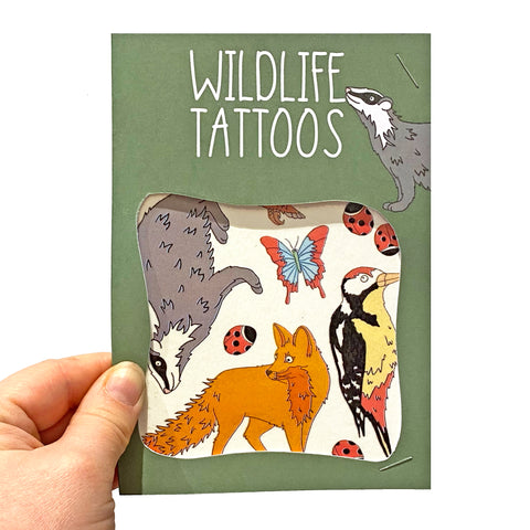 Wildlife transfer tattoos with a fox, badger and woodpecker