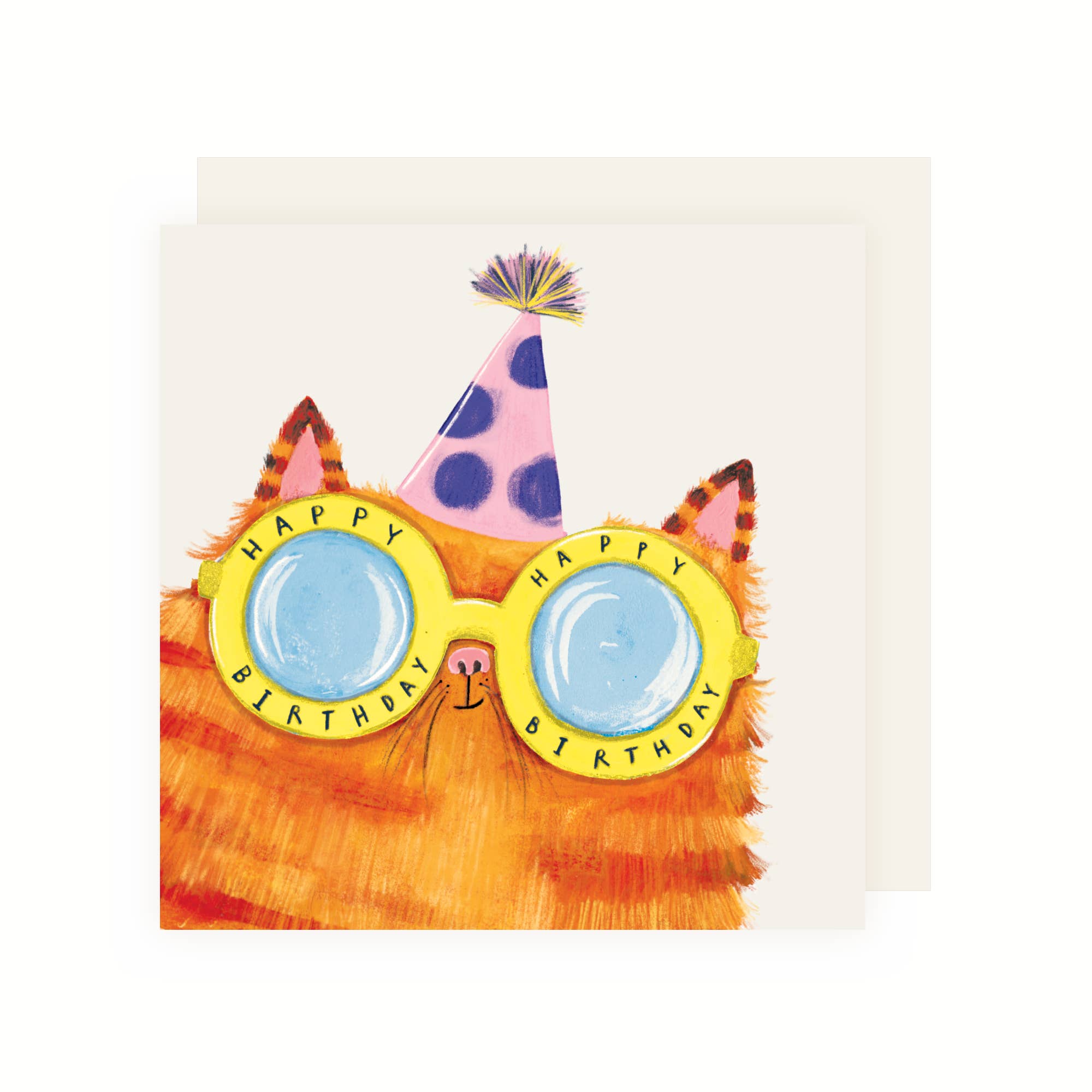 Charley Rabbit - Cat Happy Birthday Yellow Glasses Card