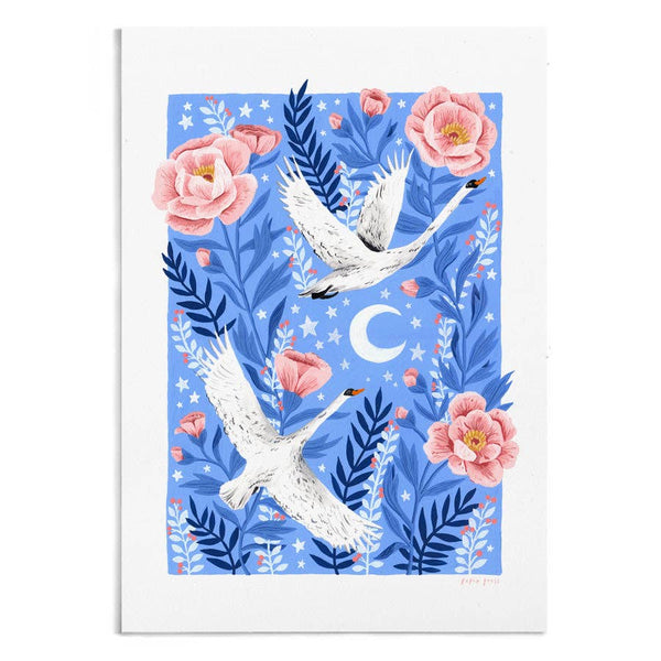 Swan & Peonies Art Print 