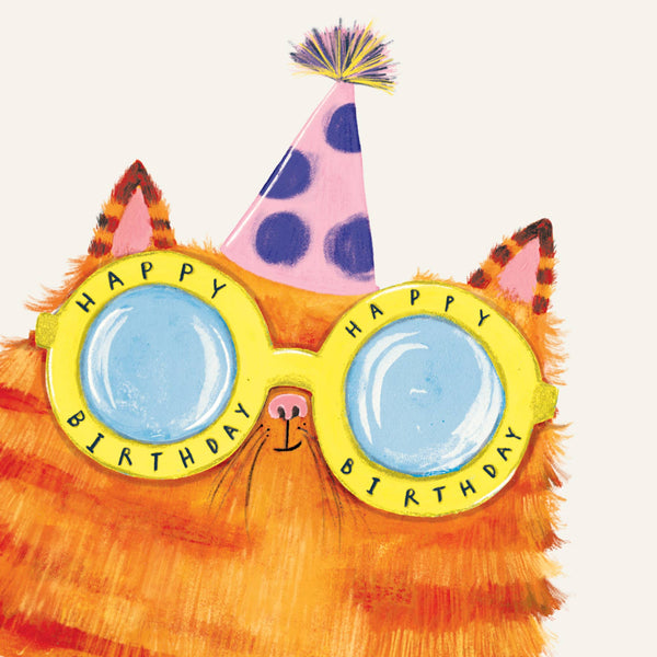 Charley Rabbit - Cat Happy Birthday Yellow Glasses Card