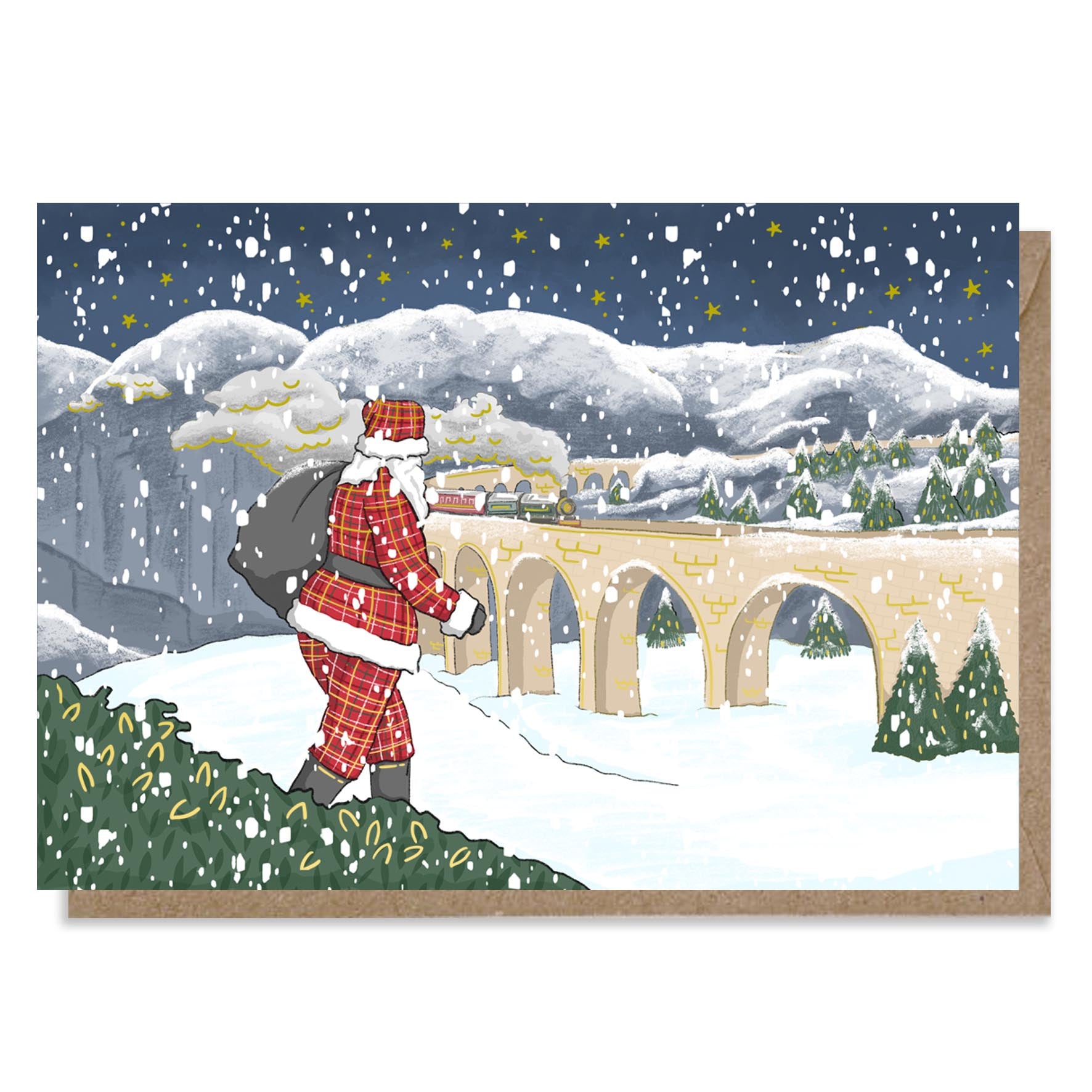 Glenfinannan and Santa Gold Foil Christmas Card