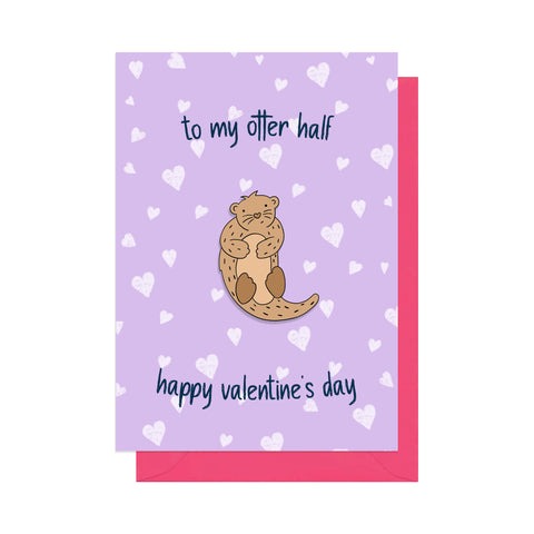 Otter Pin Badge Valentine's Day Card