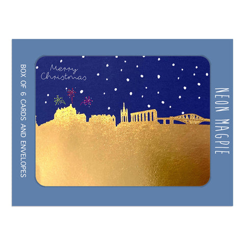 Edinburgh Skyline Box of Gold Foil Christmas Cards