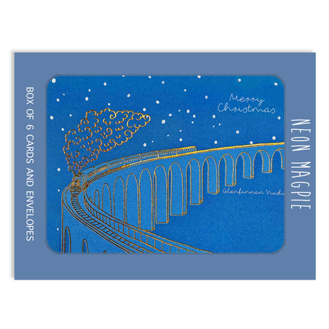 Glenfinnan Viaduct Box of Gold Foil Christmas Cards