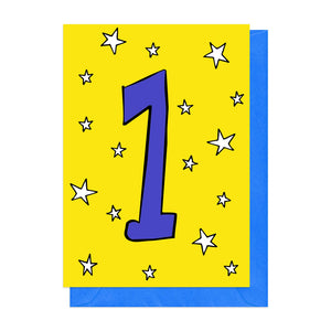Yellow and blue 1st birthday card