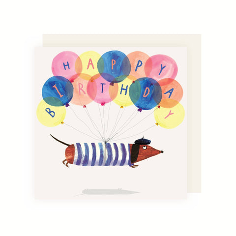 Charley Rabbit - Sausage Dog Balloon Birthday Card