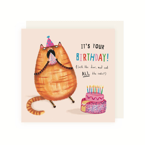 Charley Rabbit - Cat Eating Birthday Cake Card