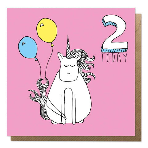 Pink 2nd Birthday Card - Unicorn birthday Card