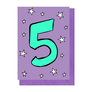 Blue and purple 5th birthday card