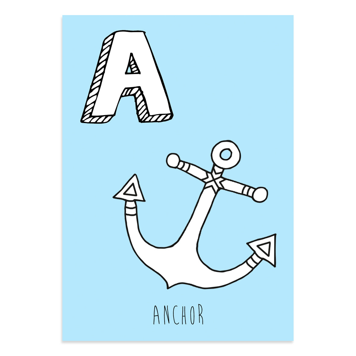 Blue postcard featuring the letter A for anchor
