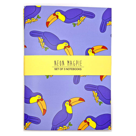 Animal notebook set with toucan illustrations