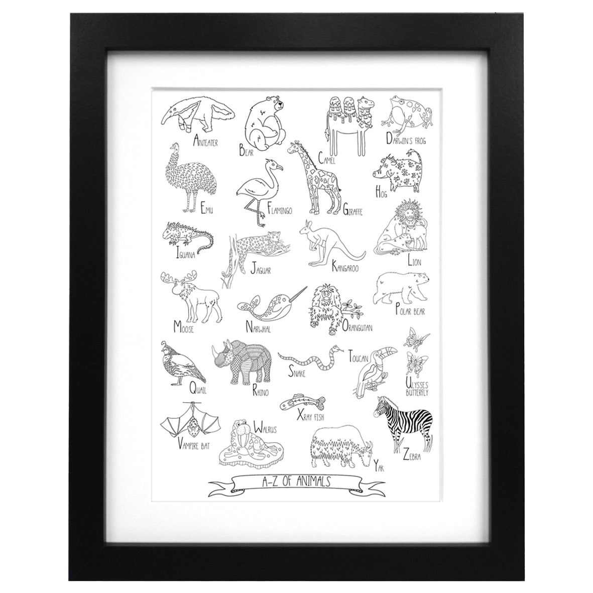 Animal Alphabet Art Print - Neon Magpie