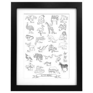 Animal Alphabet Art Print - Neon Magpie