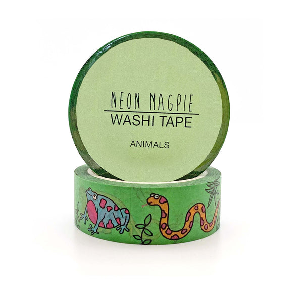 Neon Magpie green animal washi tape