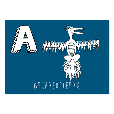 Navy postcard featuring the letter A for archaeopteryx