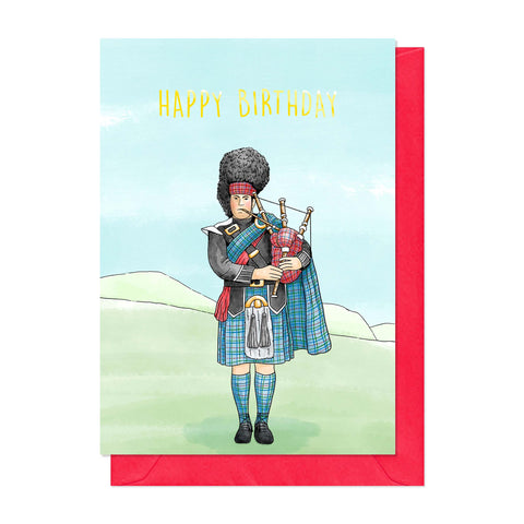 Bagpiper Birthday Card - Neon Magpie