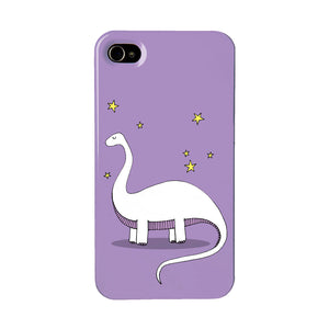 Purple dinosaur phone case with an illustration of a brontosaurus