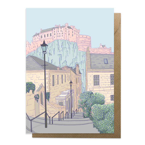 Edinburgh Castle and Steps Card - Neon Magpie