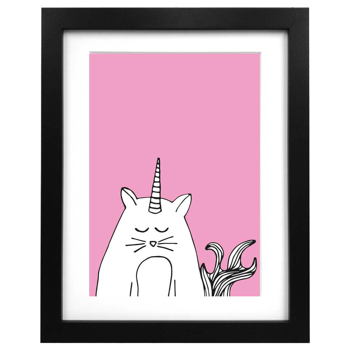 A3 pink cat art print with an illustration of a unicorn cat 