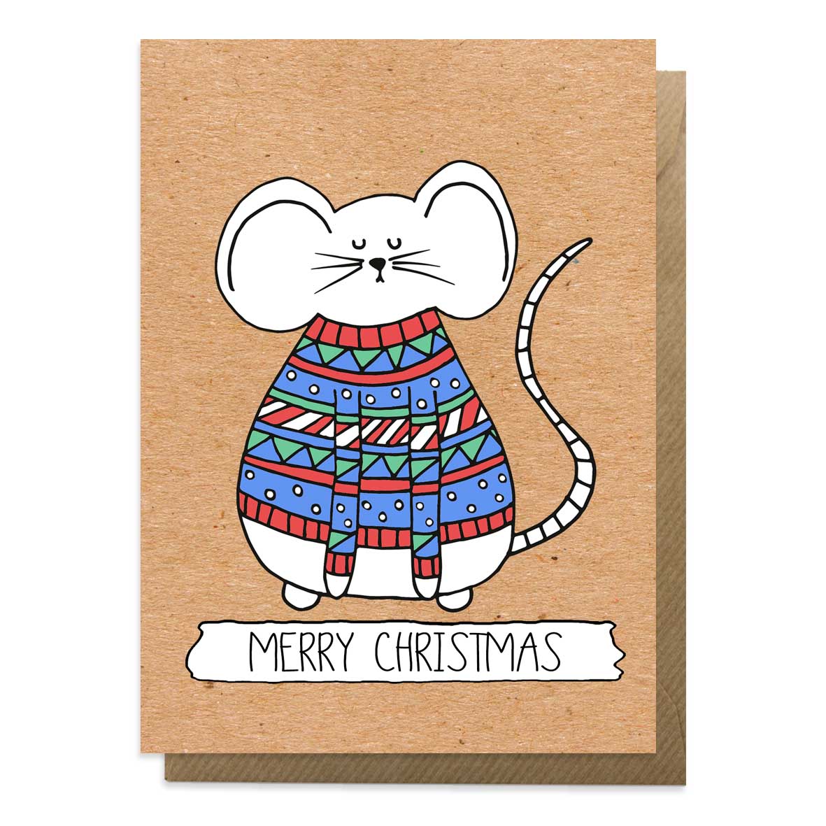 Christmas mouse card with an image of a mouse wearing a Christmas jumper
