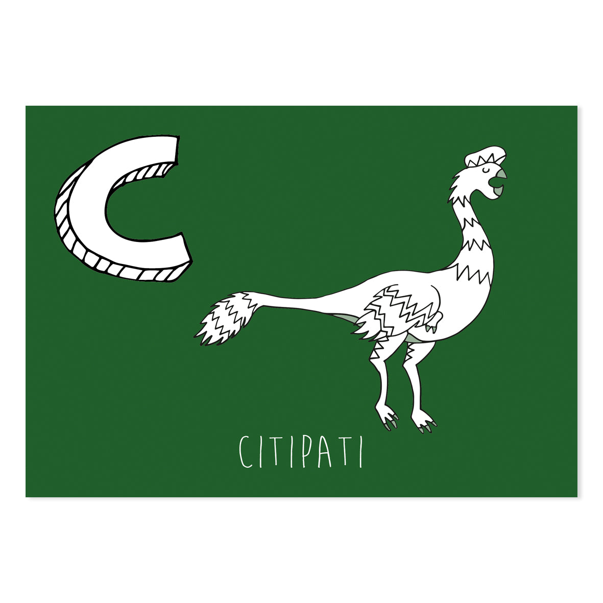 Green postcard featuring the letter C for citipati