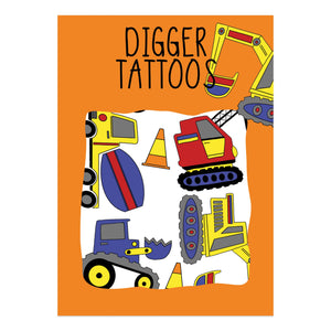 Digger transfer tattoos with a dumper truck and concrete mixer