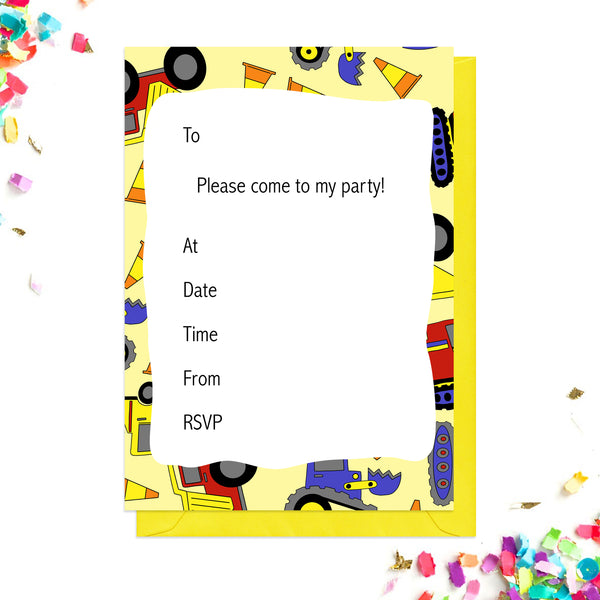 Yellow digger party invitations