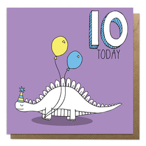 10th Birthday Card - Stegosaurus Dinosaur Card - Neon Magpie