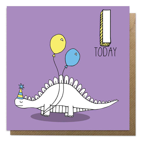 1st Birthday Card - Stegosaurus Dinosaur Card - Neon Magpie