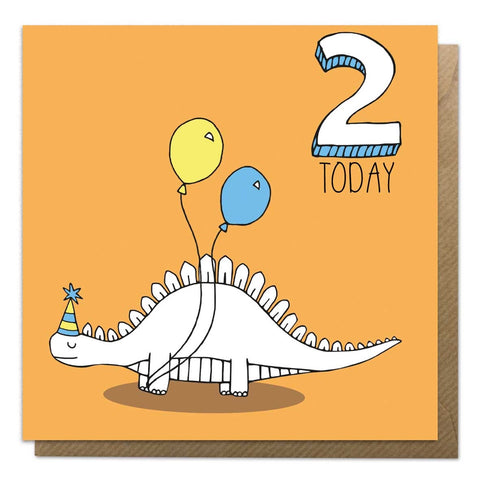 2nd Birthday Card - Stegosaurus Dinosaur Card - Neon Magpie