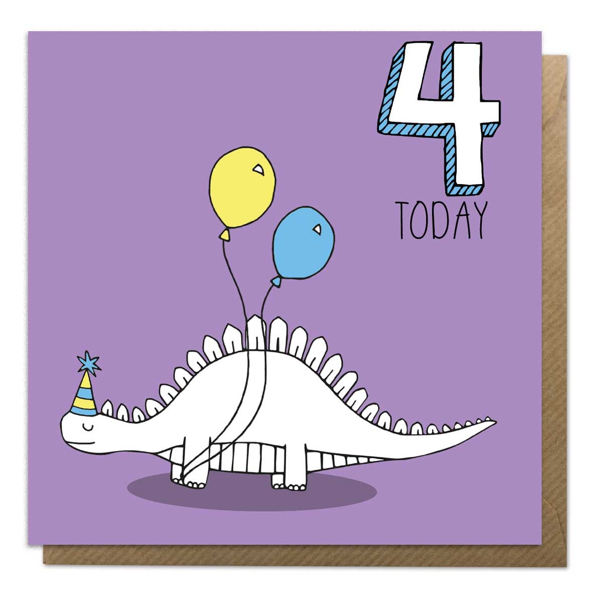 4th Birthday Card - Stegosaurus Dinosaur Card - Neon Magpie
