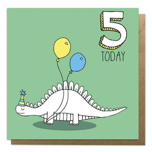 5th Birthday Card - Stegosaurus Dinosaur Card - Neon Magpie