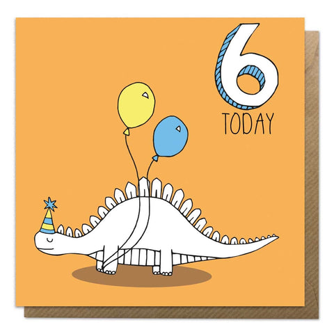 6th Birthday Card - Stegosaurus Dinosaur Card - Neon Magpie
