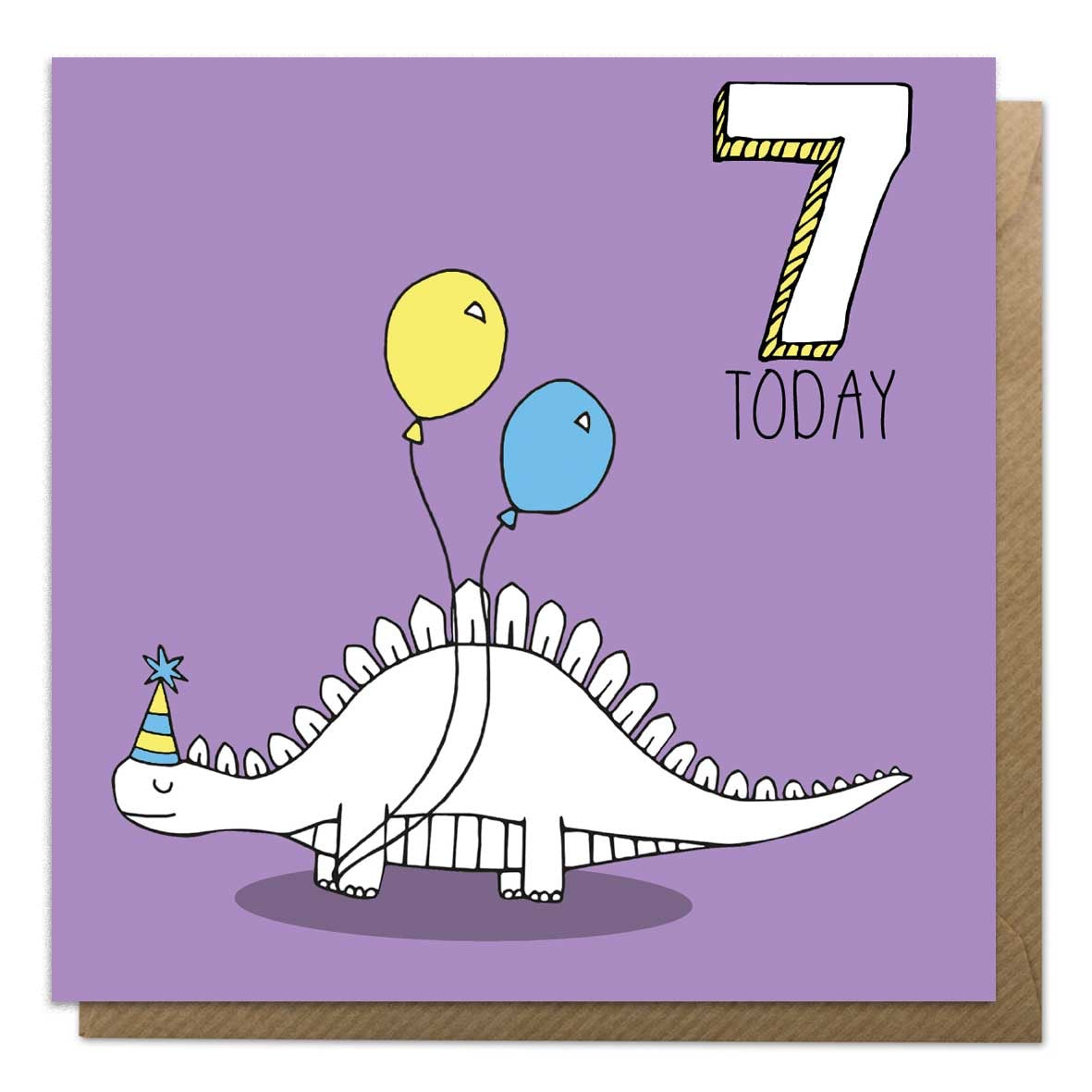 7th Birthday Card - Stegosaurus Dinosaur Card - Neon Magpie