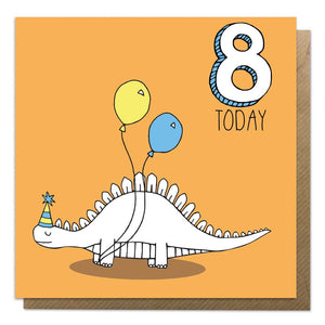 8th Birthday Card - Stegosaurus Dinosaur Card - Neon Magpie