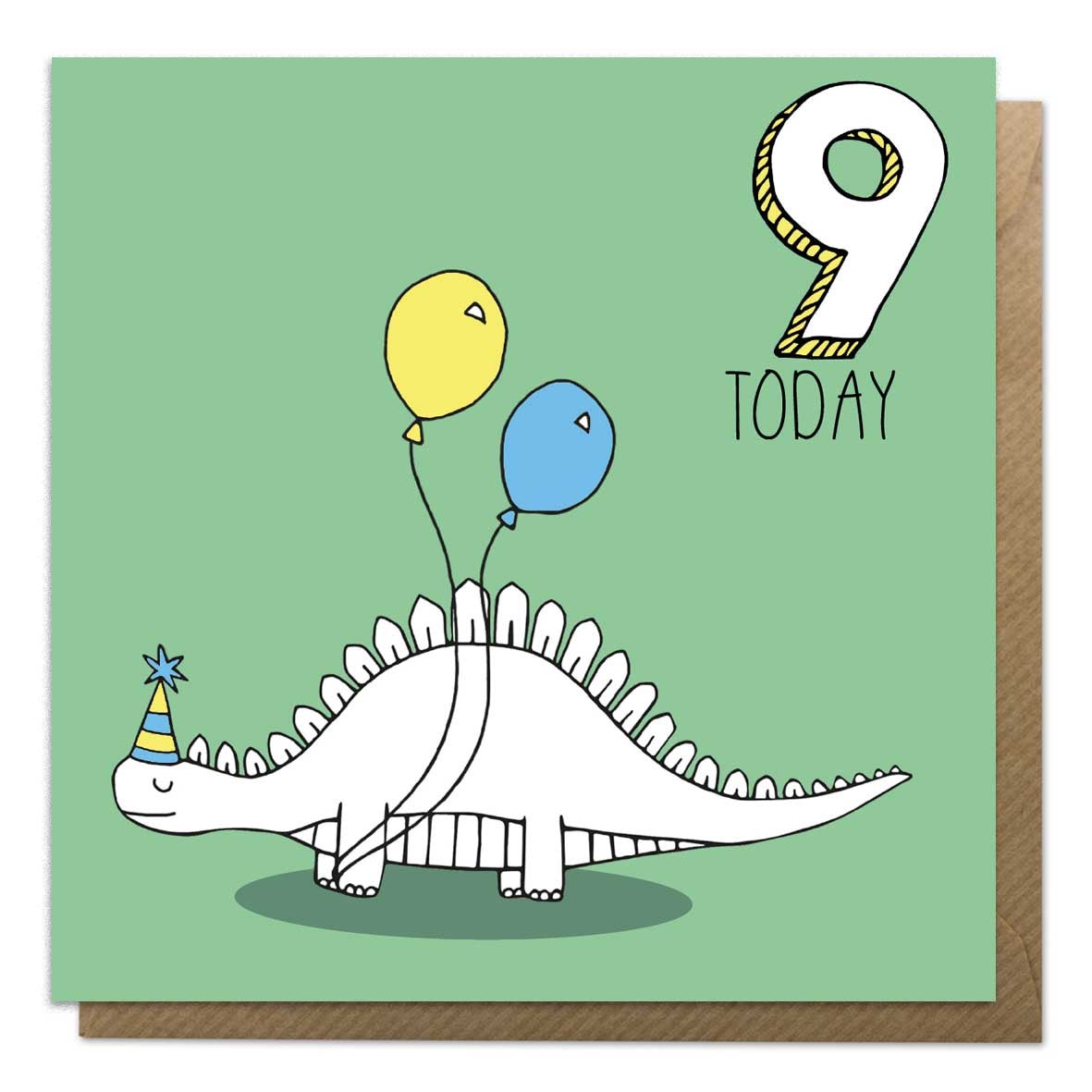 9th Birthday Card - Stegosaurus Dinosaur Card - Neon Magpie
