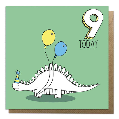 9th Birthday Card - Stegosaurus Dinosaur Card - Neon Magpie