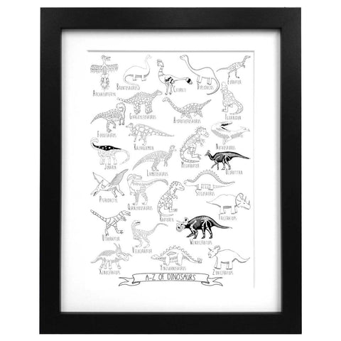 Illustrated A3 dinosaur alphabet art print