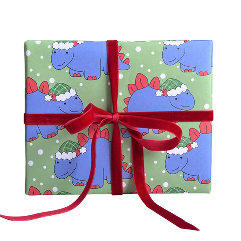 Tartan Dinosaur Christmas Wrapping Paper and Gift Tags
