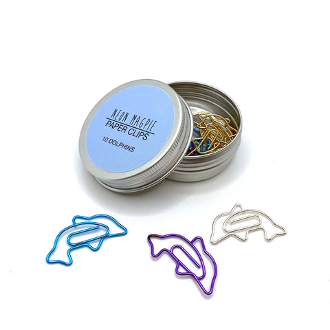 Set of multi coloured dolphin paper clips