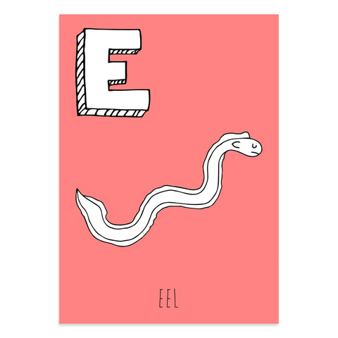 Pink postcard featuring an eel