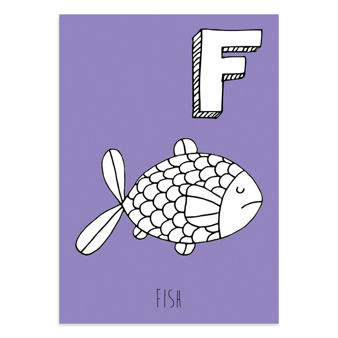 Purple postcard featuring an image of a fish